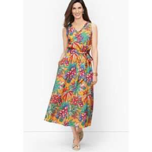 Talbots Smocked Belted Fit & Flare Floral Dress Sz 8 Yellow Preppy Party Cottage